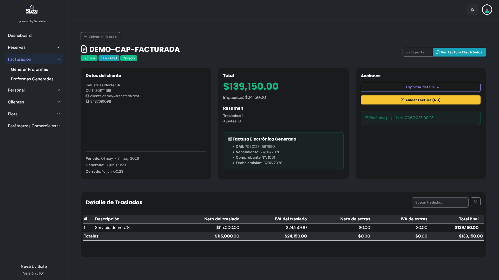 Proformas y facturación en Transferia
